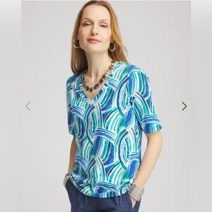 CHICO’S Ocean Print V-Neck Perfect Tee